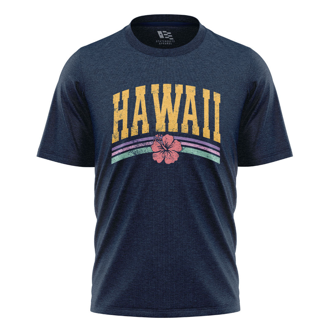 Hawaii Varsity Rainbow Hibiscus Tee - Navy flatlay