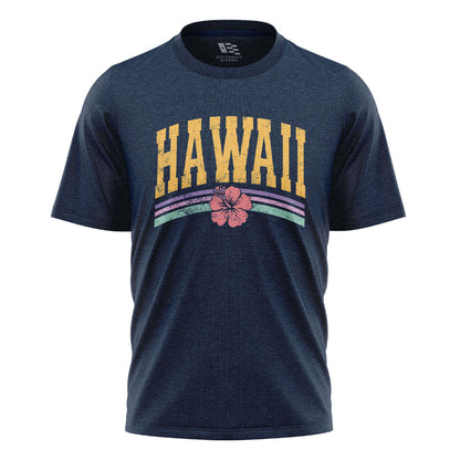Hawaii Varsity Rainbow Hibiscus Tee - Navy flatlay