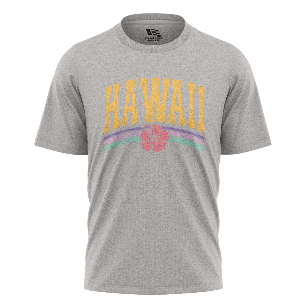 Hawaii Varsity Rainbow Hibiscus Tee - Sport Grey flatlay