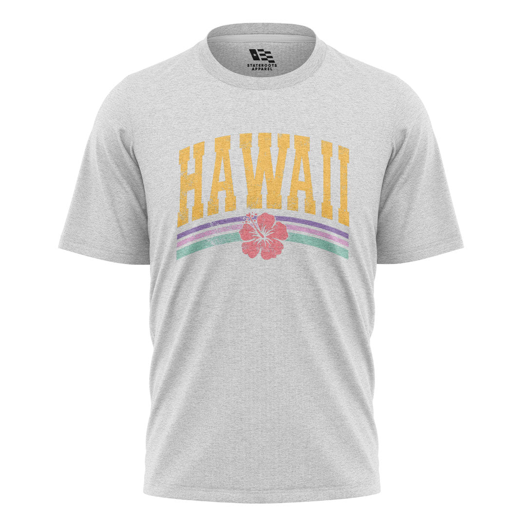 Hawaii Varsity Rainbow Hibiscus Tee - White flatlay