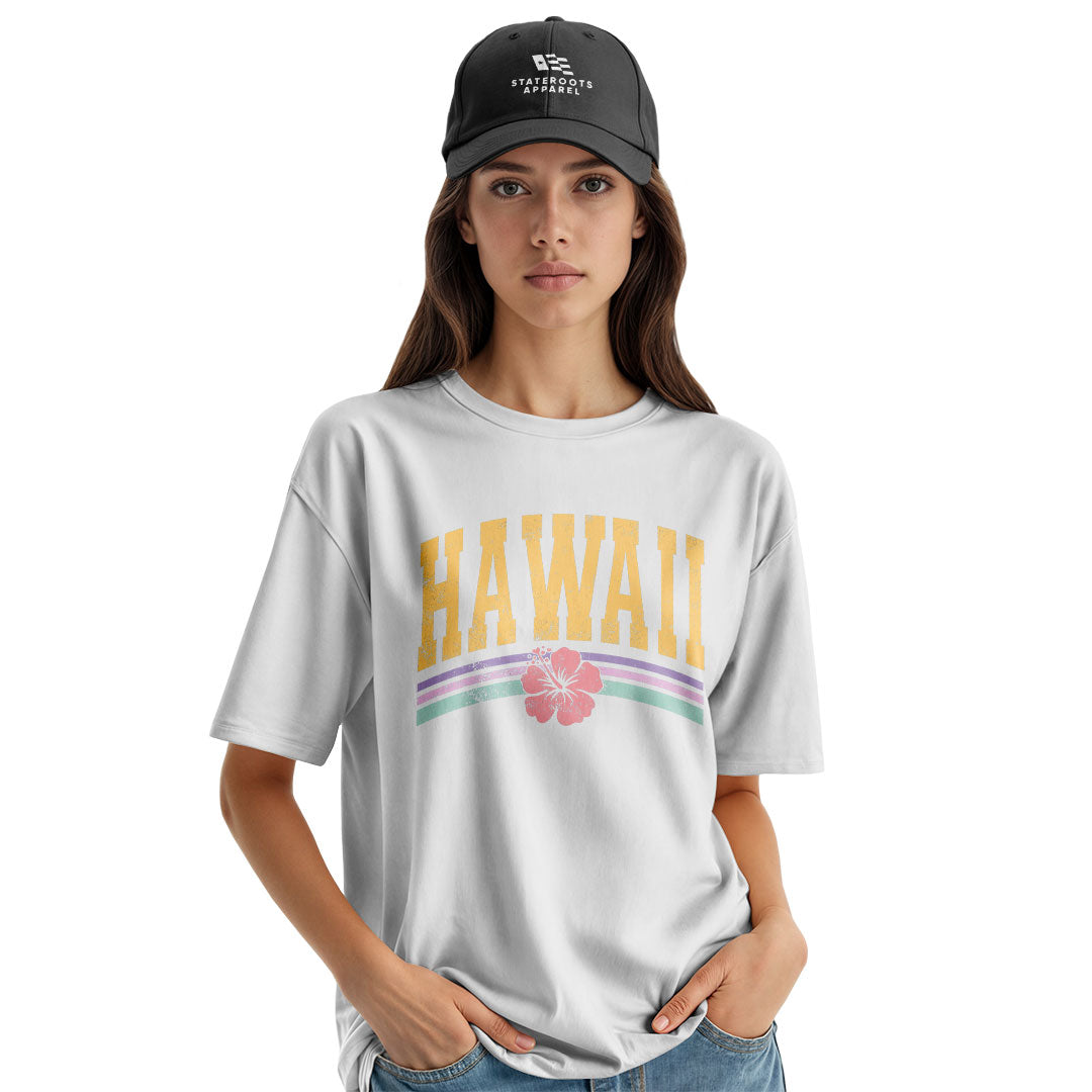 Hawaii Varsity Rainbow Hibiscus Tee - White view