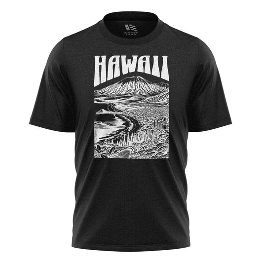 Hawaii Volcano City Line Art Tee - Black flatlay