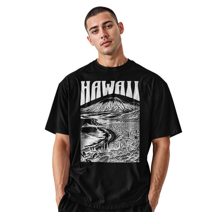 Hawaii Volcano City Line Art Tee - Black view