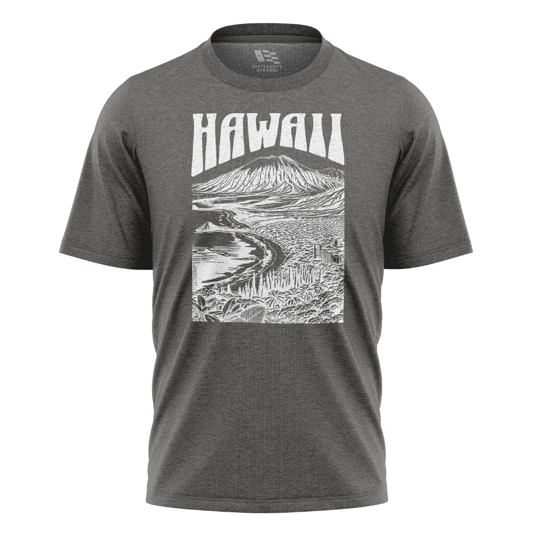 Hawaii Volcano City Line Art Tee - Charcoal flatlay
