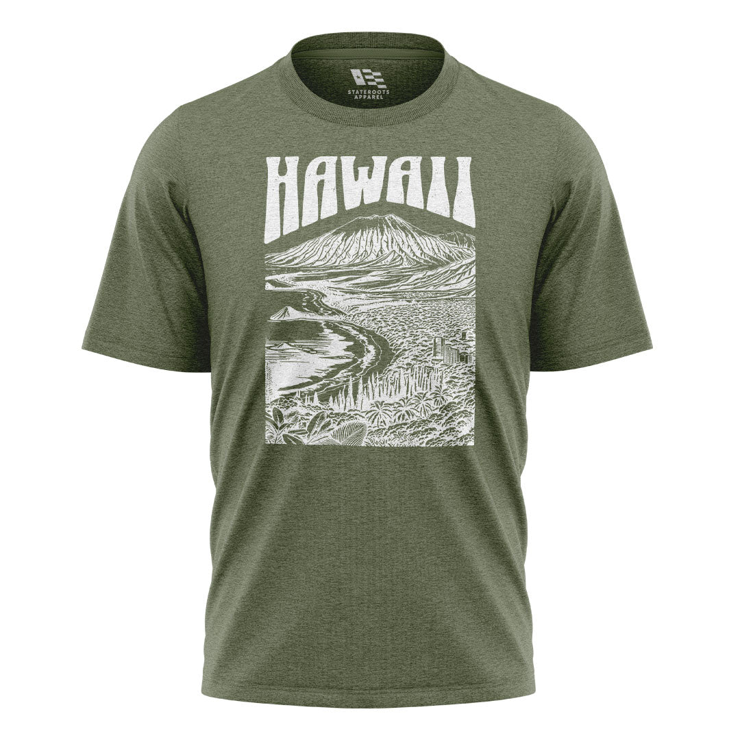 Hawaii Volcano City Line Art Tee - Military Green flatlay