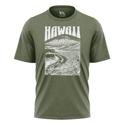 Hawaii Volcano City Line Art Tee - Military Green flatlay