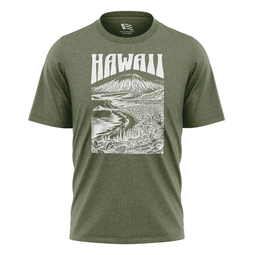 Hawaii Volcano City Line Art Tee - Military Green flatlay