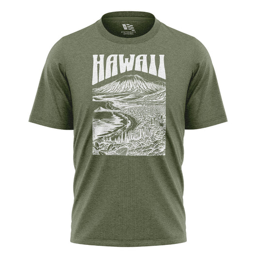 Hawaii Volcano City Line Art Tee - Military Green flatlay