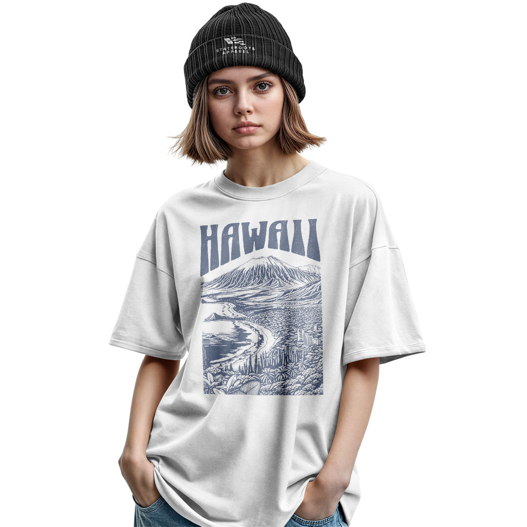 Hawaii Volcano City Line Art Tee - Military Green view