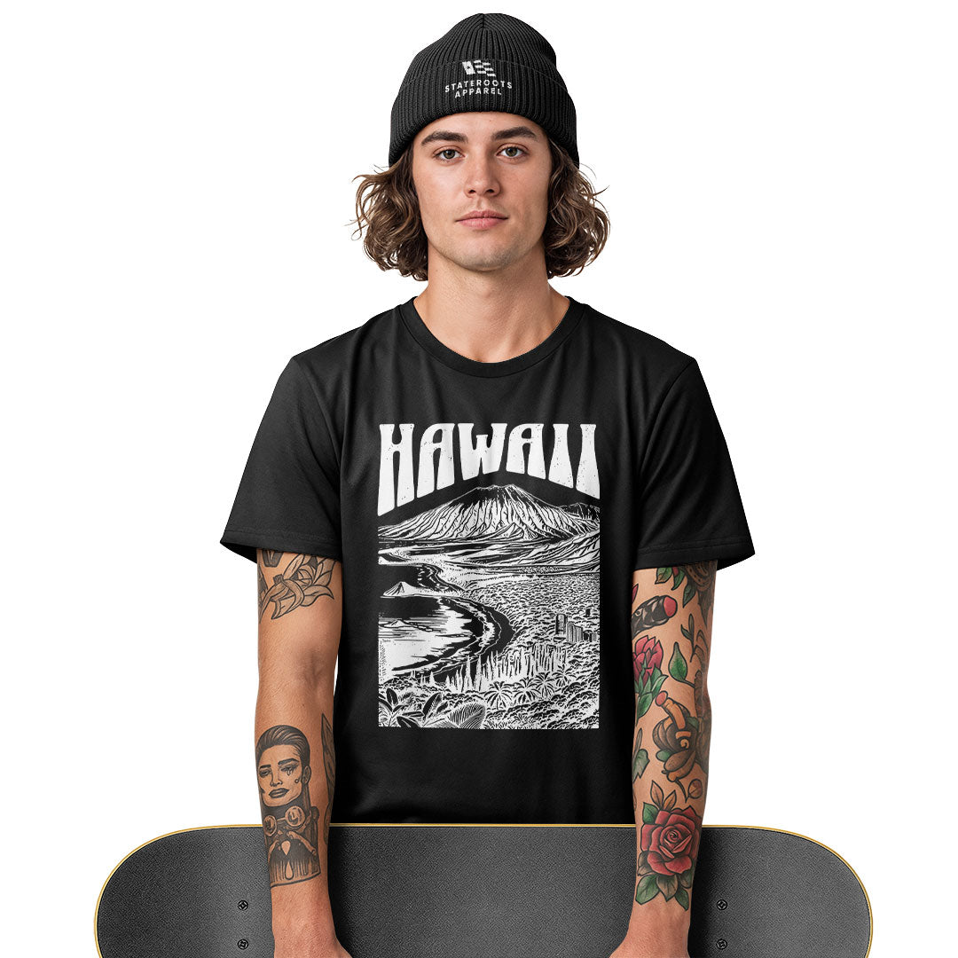 Hawaii Volcano City Line Art Tee - Navy view