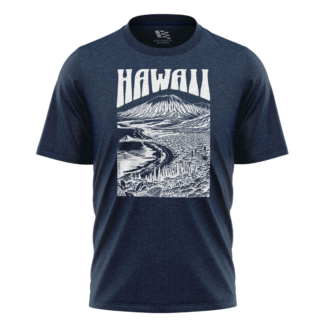 Hawaii Volcano City Line Art Tee - Navy flatlay