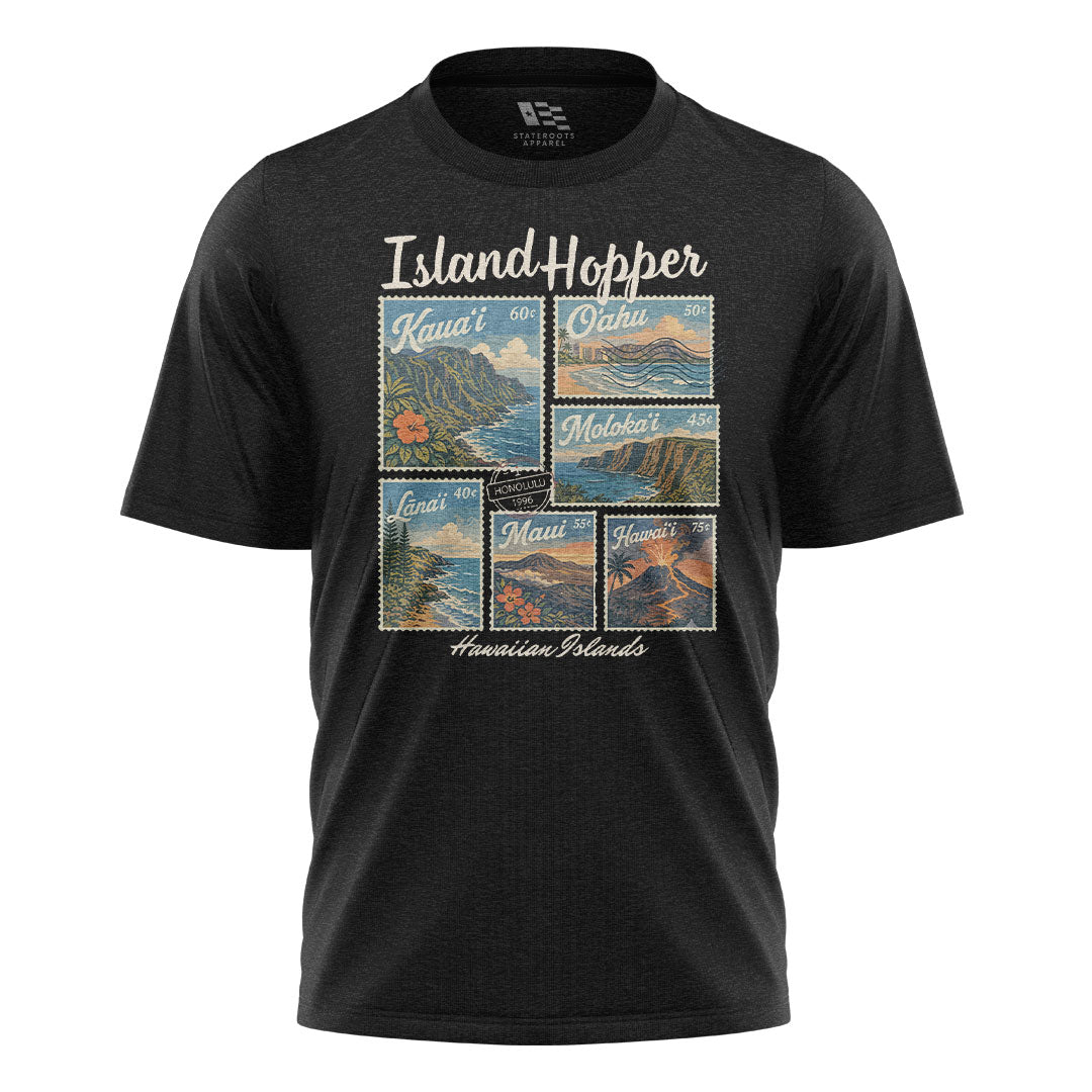 Hawaiian Islands Island Hopper Stamps Tee - Black flatlay