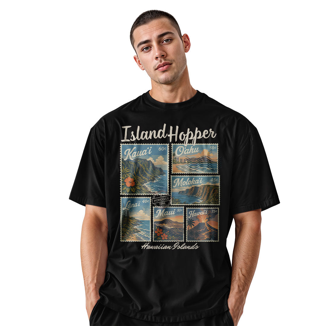 Hawaiian Islands Island Hopper Stamps Tee - Black view
