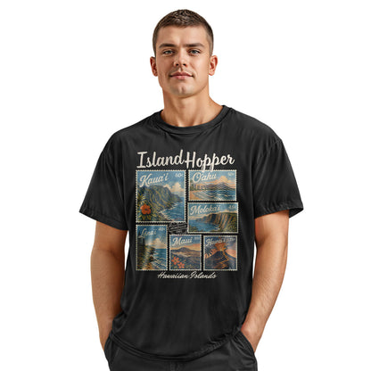 Hawaiian Islands Island Hopper Stamps Tee - Charcoal view