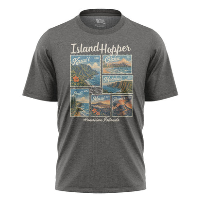 Hawaiian Islands Island Hopper Stamps Tee - Charcoal flatlay