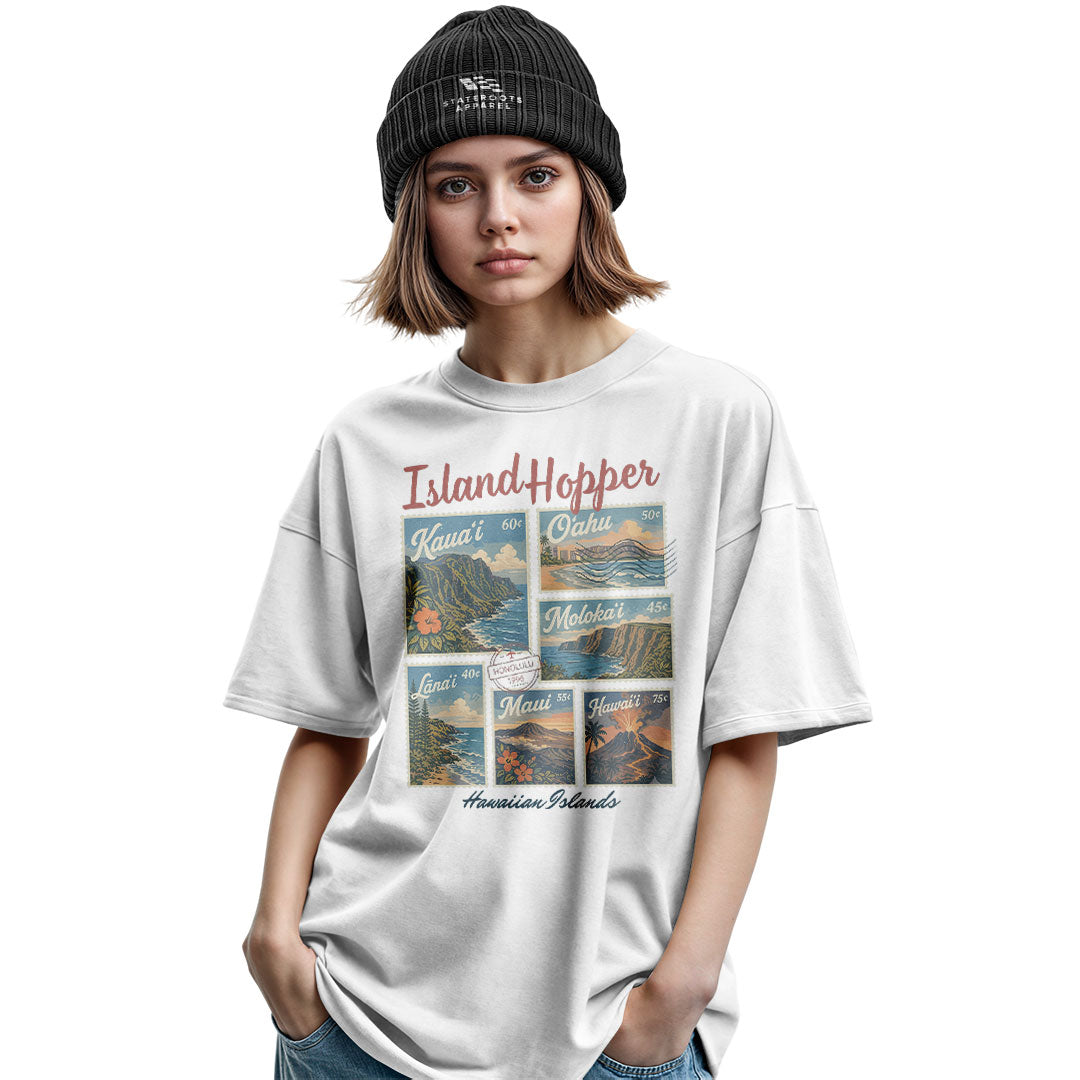 Hawaiian Islands Island Hopper Stamps Tee - Military Green view