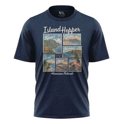 Hawaiian Islands Island Hopper Stamps Tee - Navy flatlay