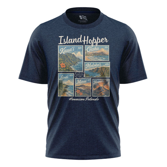 Hawaiian Islands Island Hopper Stamps Tee - Navy flatlay