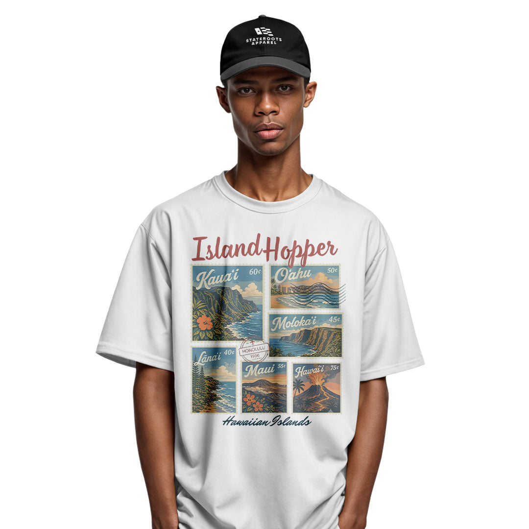 Hawaiian Islands Island Hopper Stamps Tee - Sport Grey view