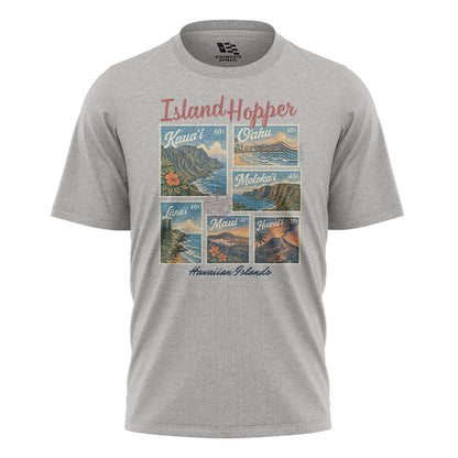 Hawaiian Islands Island Hopper Stamps Tee - Sport Grey flatlay