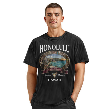 Honolulu City Coastal Discovery Tee - Charcoal view