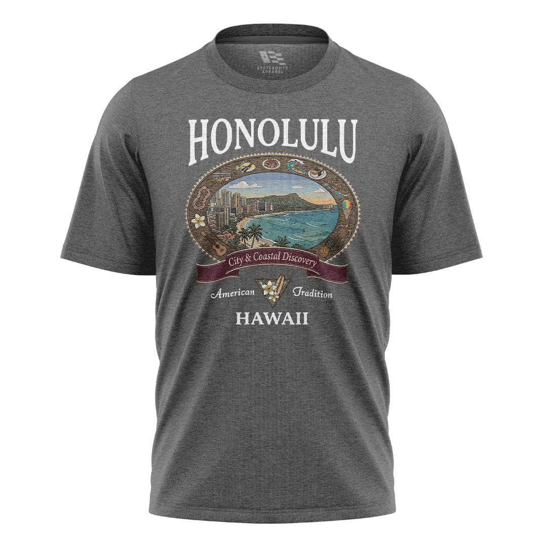 Honolulu City Coastal Discovery Tee - Charcoal flatlay