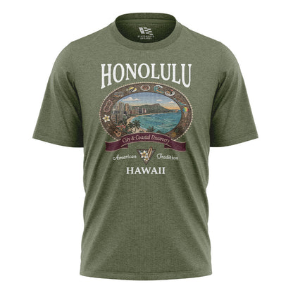 Honolulu City Coastal Discovery Tee - Military Green flatlay