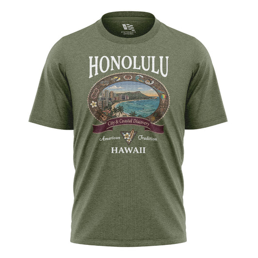 Honolulu City Coastal Discovery Tee - Military Green flatlay