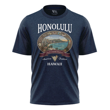 Honolulu City Coastal Discovery Tee - Navy flatlay