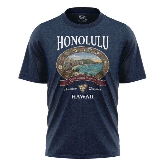 Honolulu City Coastal Discovery Tee - Navy flatlay
