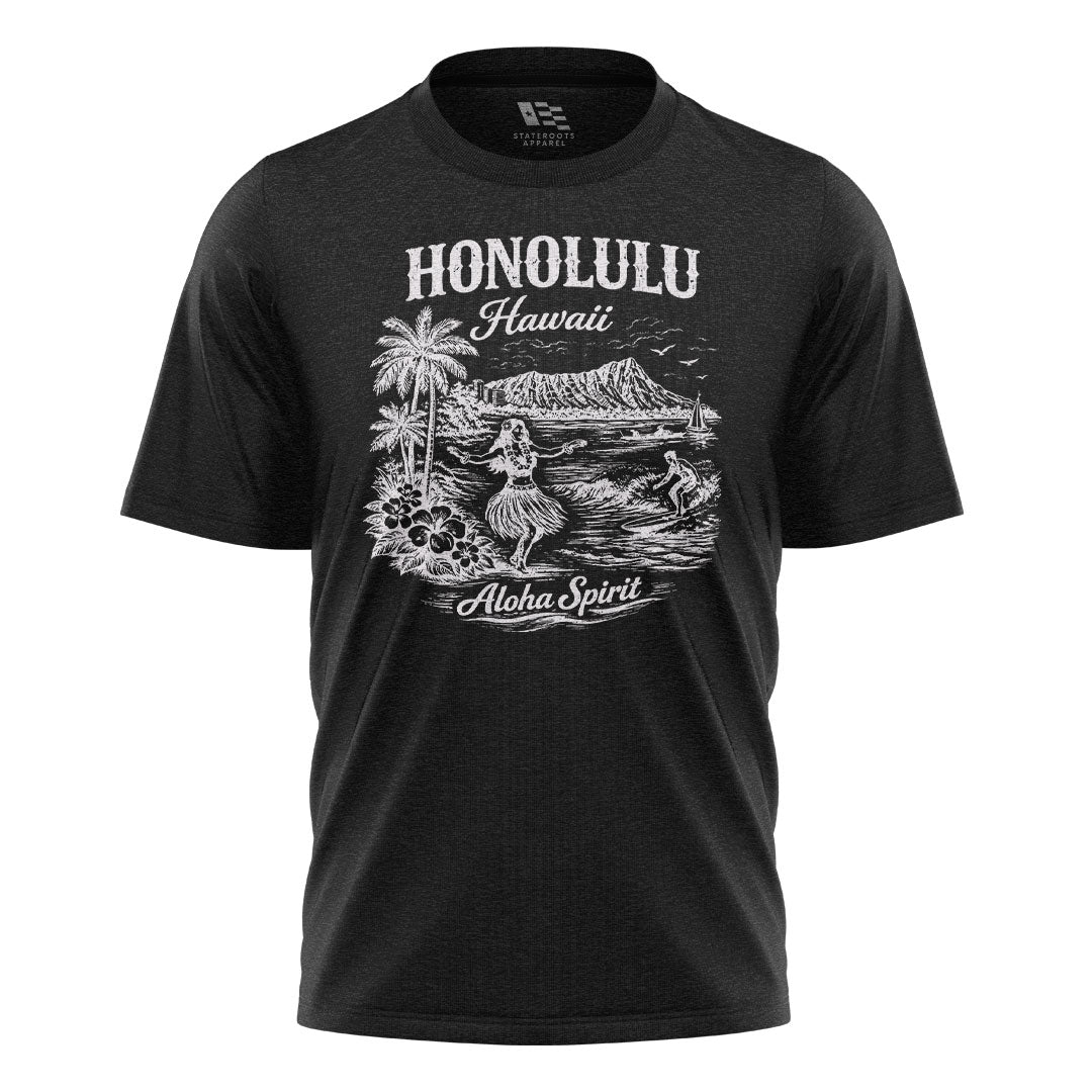 Honolulu Hawaii Aloha Spirit Tee - Black flatlay