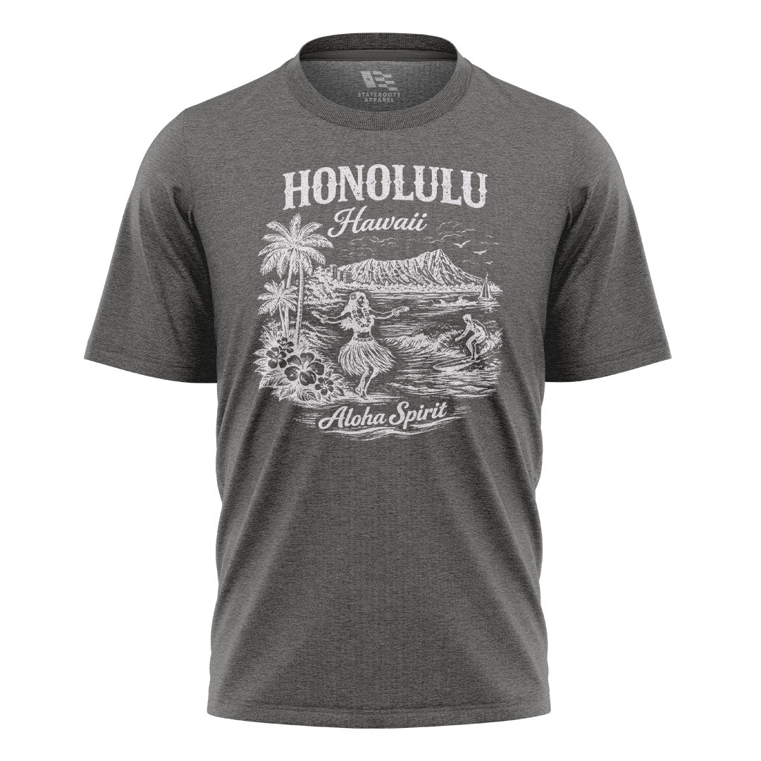 Honolulu Hawaii Aloha Spirit Tee - Charcoal flatlay