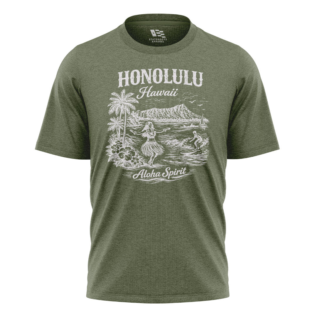 Honolulu Hawaii Aloha Spirit Tee - Military Green flatlay