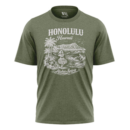 Honolulu Hawaii Aloha Spirit Tee - Military Green flatlay