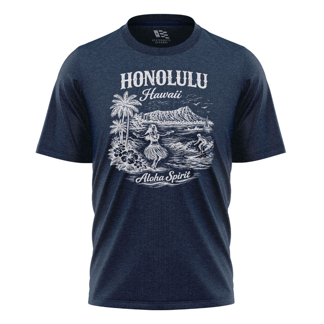 Honolulu Hawaii Aloha Spirit Tee - Navy flatlay