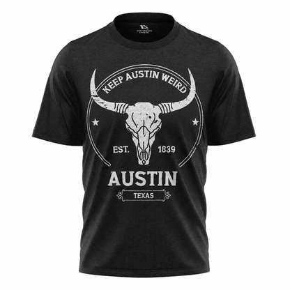 Keep Austin Weird T-Shirt | Vintage Longhorn Skull Austin Texas Souvenir Tee