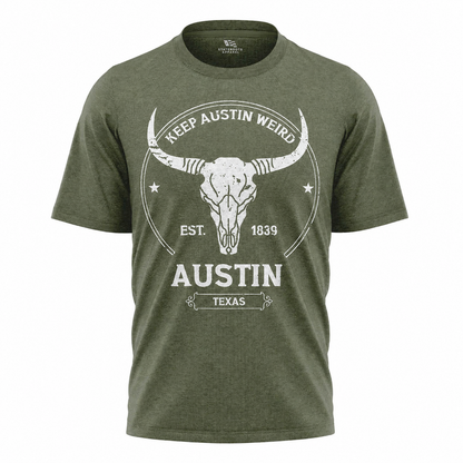 Keep Austin Weird T-Shirt | Vintage Longhorn Skull Austin Texas Souvenir Tee
