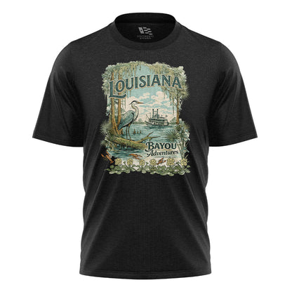 Louisiana Bayou Adventures T-Shirt | Cajun Heron Tee - Black #1