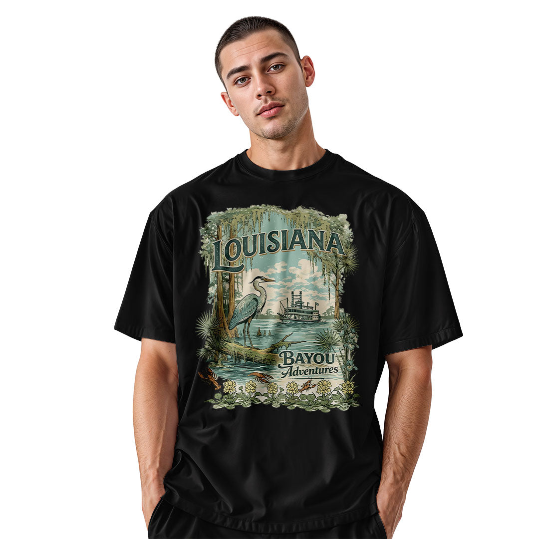 Louisiana Bayou Adventures T-Shirt | Cajun Heron Tee - Black #2