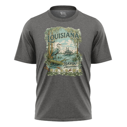 Louisiana Bayou Adventures T-Shirt | Cajun Heron Tee - Charcoal #1