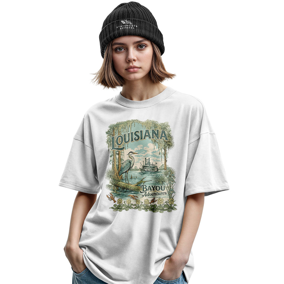 Louisiana Bayou Adventures T-Shirt | Cajun Heron Tee - Military Green #2