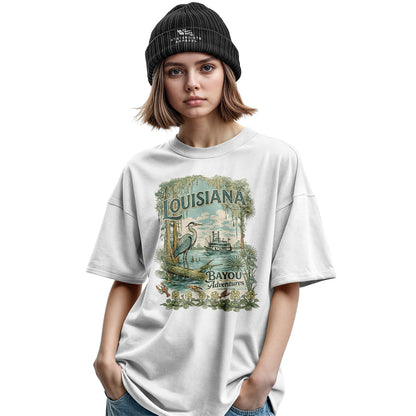 Louisiana Bayou Adventures T-Shirt | Cajun Heron Tee - Military Green #2