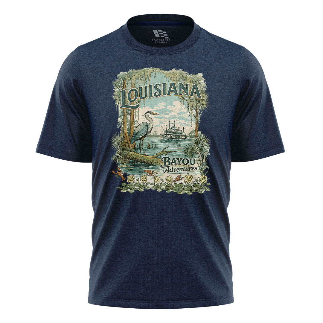 Louisiana Bayou Adventures T-Shirt | Cajun Heron Tee - Navy #1