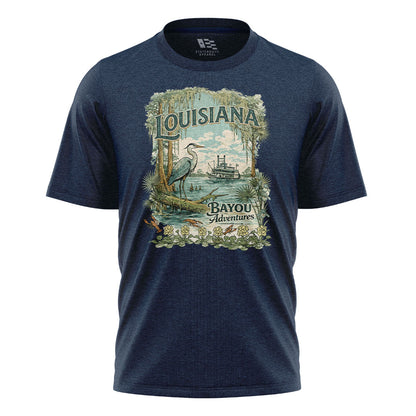 Louisiana Bayou Adventures T-Shirt | Cajun Heron Tee - Navy #1