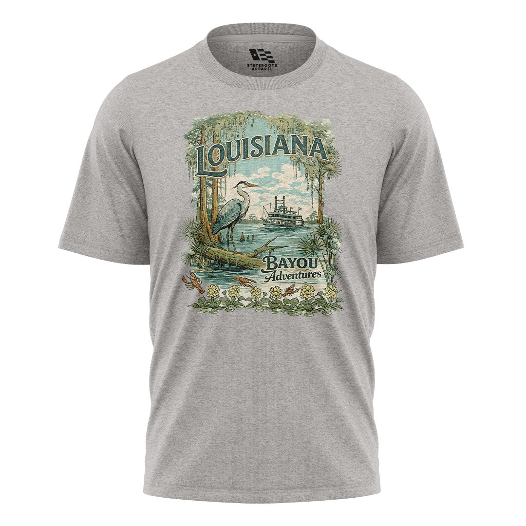 Louisiana Bayou Adventures T-Shirt | Cajun Heron Tee - Sport Grey #1