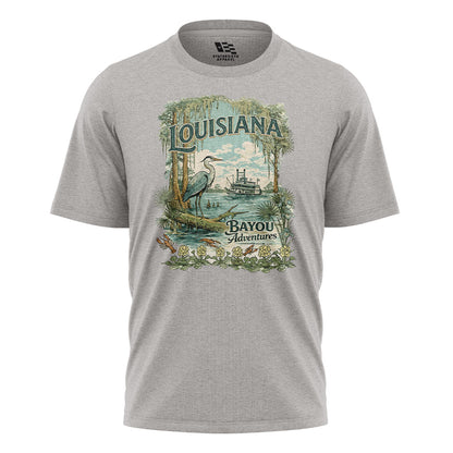 Louisiana Bayou Adventures T-Shirt | Cajun Heron Tee - Sport Grey #1