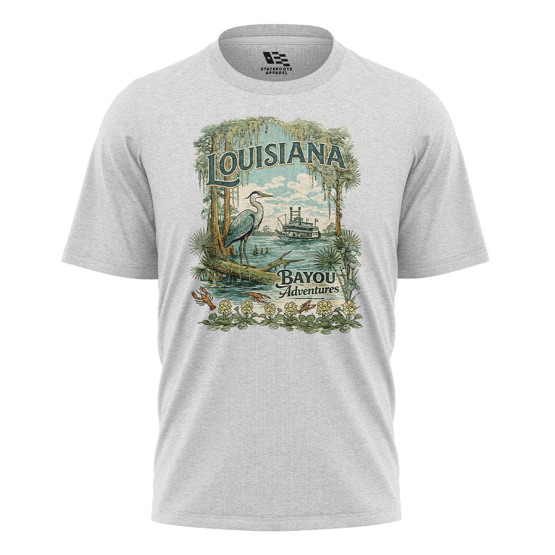 Louisiana Bayou Adventures T-Shirt | Cajun Heron Tee - White #1