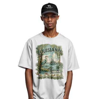Louisiana Bayou Adventures T-Shirt | Cajun Heron Tee - White #4