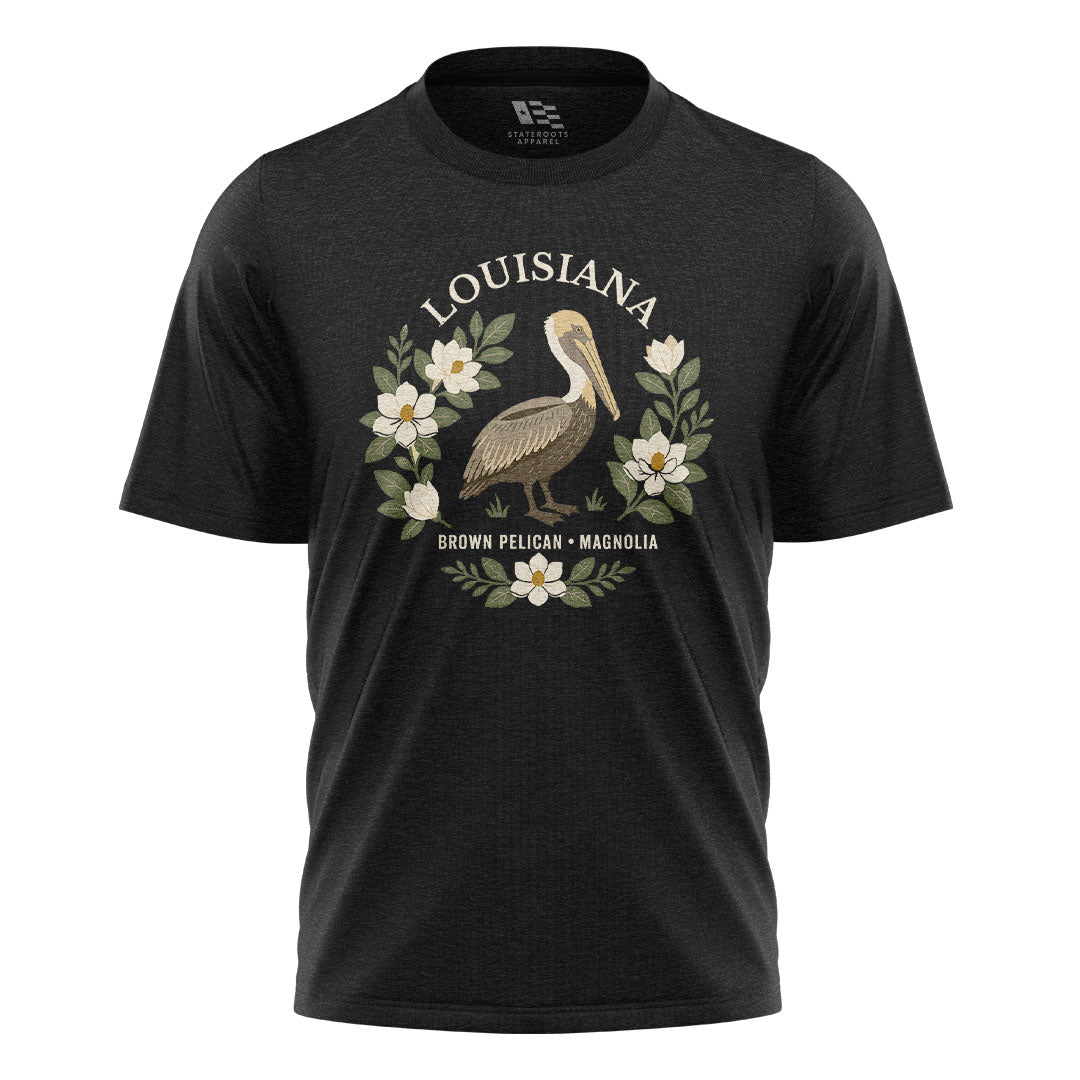 Louisiana Brown Pelican Magnolia T-Shirt | Bird Tee - Black #1