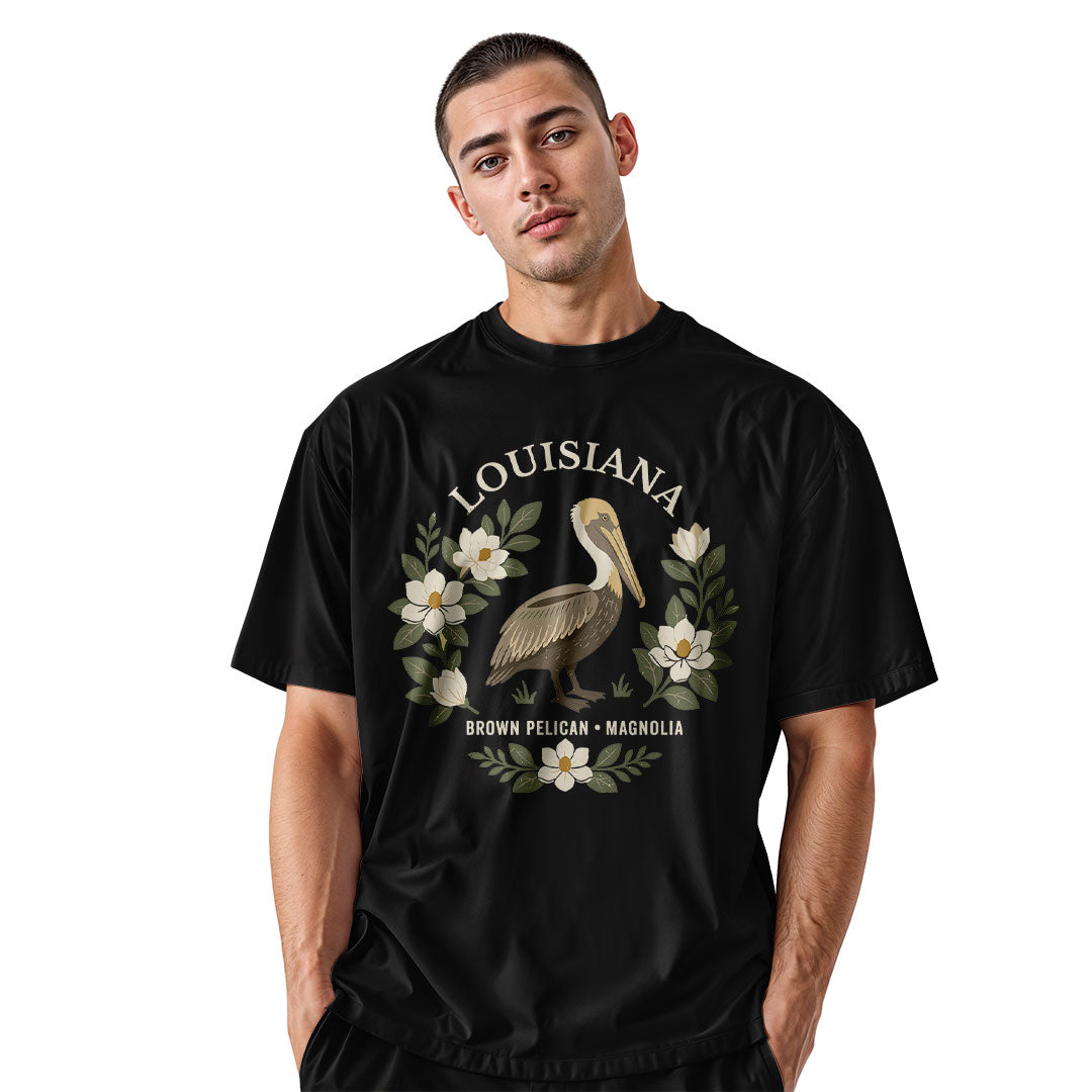 Louisiana Brown Pelican Magnolia T-Shirt | Bird Tee - Black #2